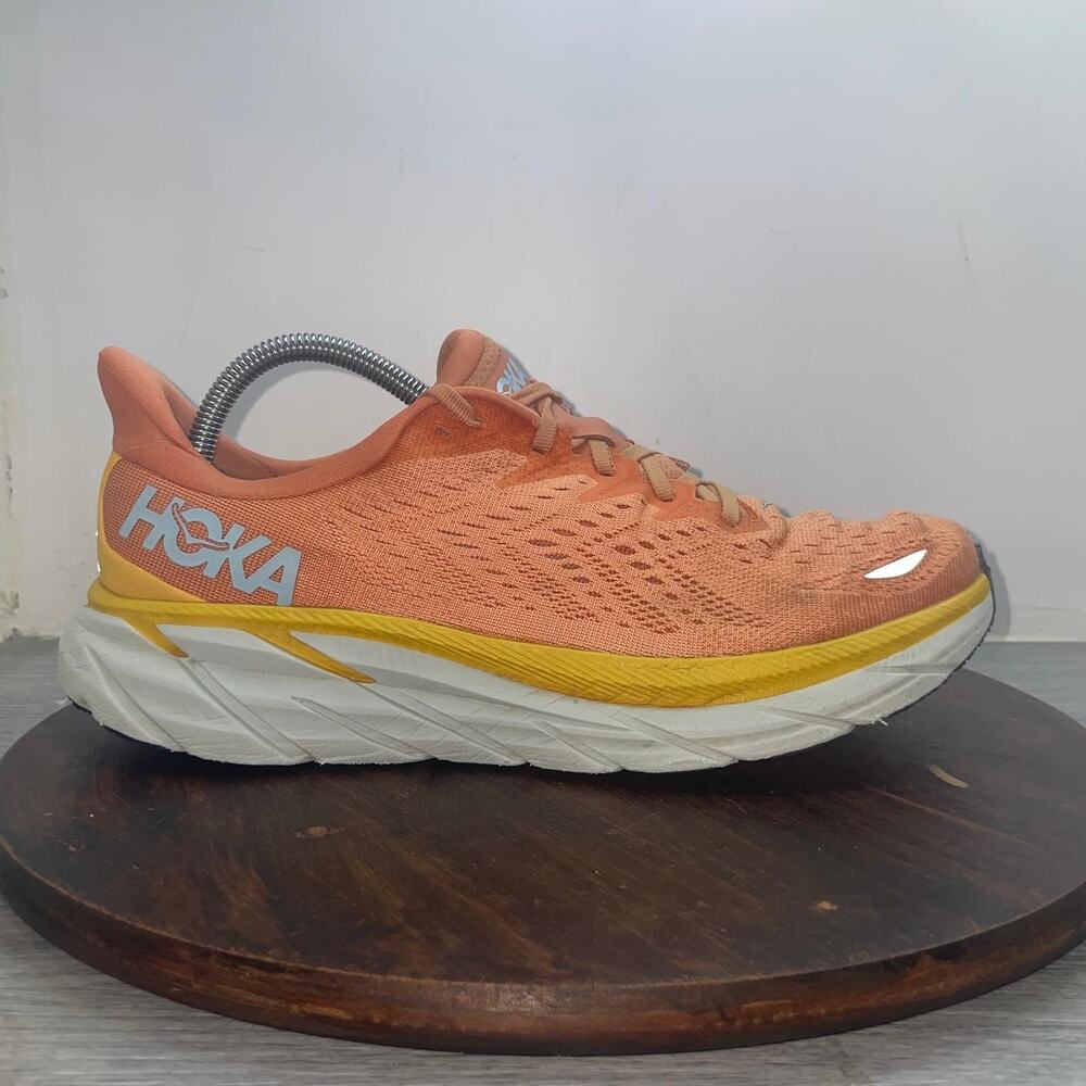 Hoka One One Clifton 8 Womens Size 10.5 B Orange Athletic Running Shoes Sneakers